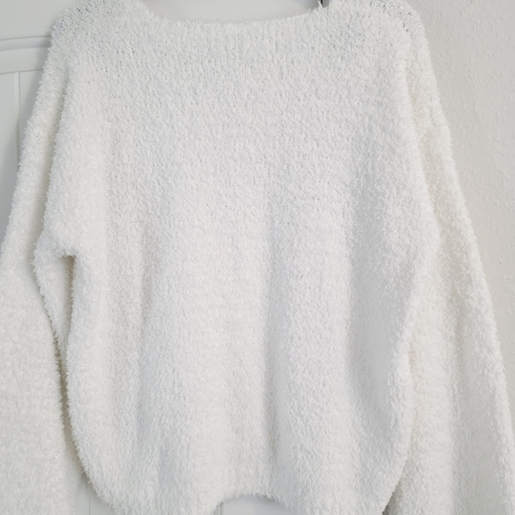 Sadie & Sage White Fuzzy V-Neck Pullover Sweater Size Large - Picture 6 of 9